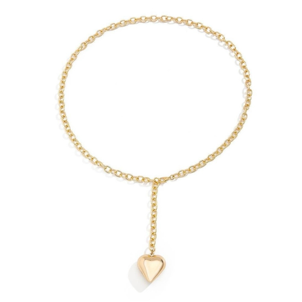 Gold Heart Drop Chain Choker Necklace